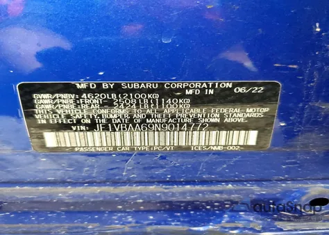 2022 Subaru Wrx из США, поврежденный, VIN JF1VBAA69N9014772